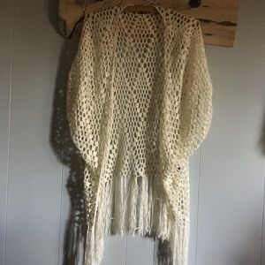 Cream loose weave duster cardigan (m)